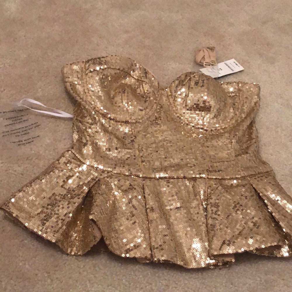 Gold sequin peplum tube top Bebe Xsmall